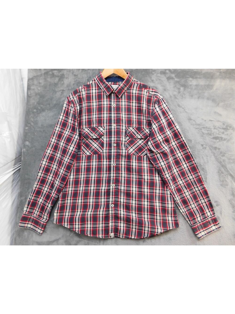 Various Artists Shirt Mens Large Blue Plaid Flannel Long Sleeve Button Front